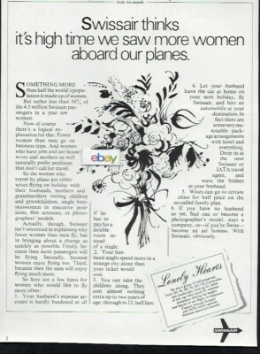 SWISSAIR 1973 THINKS IT'S HIGH TIME WE SAW MORE WOMEN ABOARD OUR PLANES AD