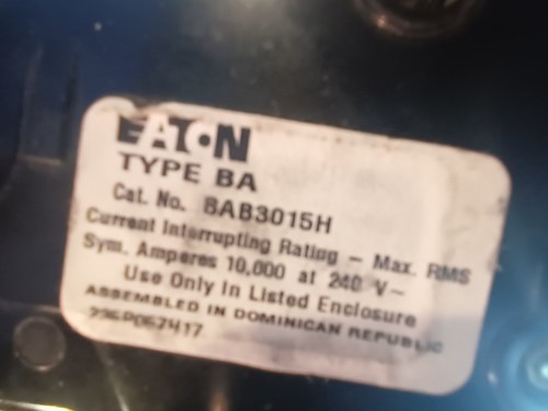 2 EATON CUTLER HAMMER BAB3015H 3 Pole 15 AMP Type BA BAB Circuit Breaker Bolt IN - Picture 3 of 3