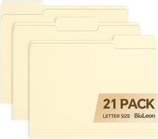 File Folders,21 Pack Manilla Folders 8.5X11,1/3 Cut Tabs Manila File Folders Let
