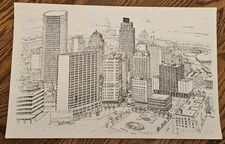 Vintage Downtown Fort Worth pen ink print Richard "Ricardo" Ross 