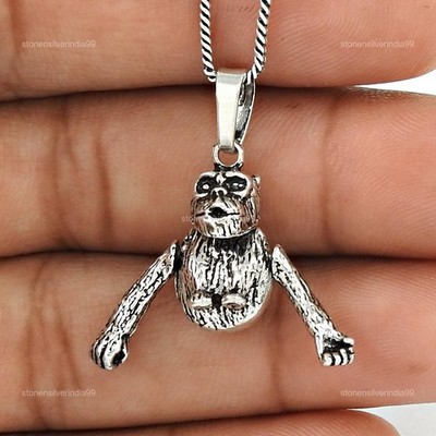 Artisan 925 Solid Sterling Silver Jewelry Pendant Monkey H6