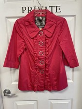 KENSIE Pink Tuxedo Ruffle Coat Jacket Women's Size Small 3/4 Sleeves Big Buttons