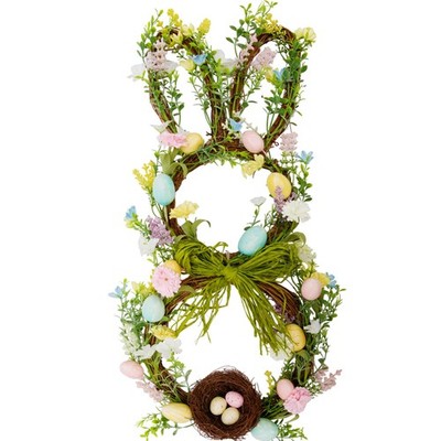 27 Inch Easter Bunny Wreath Front Door Pastel Eggs Spring Flower Home Decor