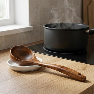 Teak Küchenutensilien Glatte Oberfläche Holz Kochlöffel Set Aufhängeloch