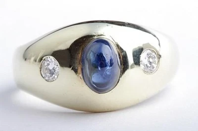 Herrenring Saphirring Safirring 1,55ct 585 Gelbgold 2 Brillanten   - Bild 1 von 4
