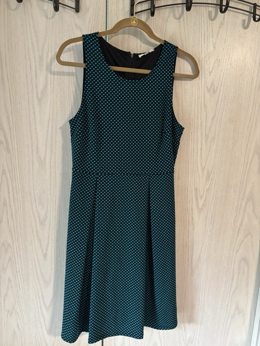 41 Hawthorn Fit & Flare Dress Teal Green/Black Polka Dot Scoop Neck L