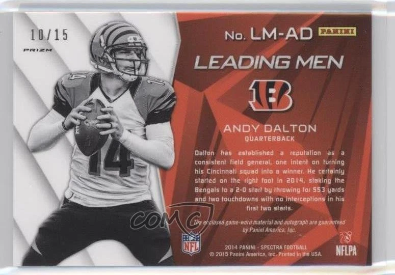 2014 Spectra Leading Men Materials Signatures Blue Prizm /15 Andy Dalton Auto - Image 2 of 2