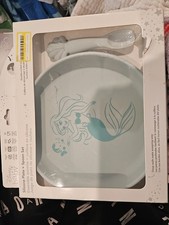 NEW Disney 2pc Silicone Plate  Spoon Set- Ariel The Little Mermaid Blue
