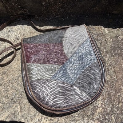 Vintage Carlos Falchi Patchwork Exotic Leather Reptile Crossbody Bag Purse 80 s