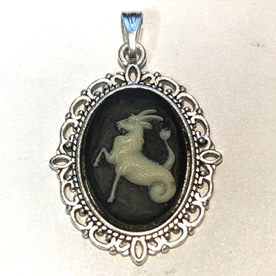 **HUGE SALE **VINTAGE ZODIAC PENDANT. black/silver-NEW- ''CAPRICORN''