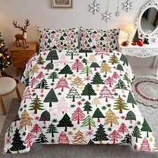 Christmas Tree 3 Pcs Comforter/Duvet Set,Cartoon Geometric Pattern Ultra Soft...