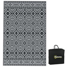 Outsunny Reversible Waterproof Outdoor Rug W/ Carry Bag, 182 x 274cm, Black