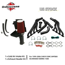 For 99-06 Chevy GMC GMT800 Long Tube Exhaust Headers Kit + 4" Cold Air Intake US
