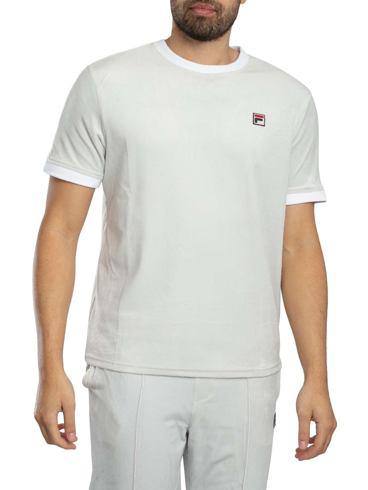 Fila Basilio Velour T-Shirt, Dawn Blue/White - M