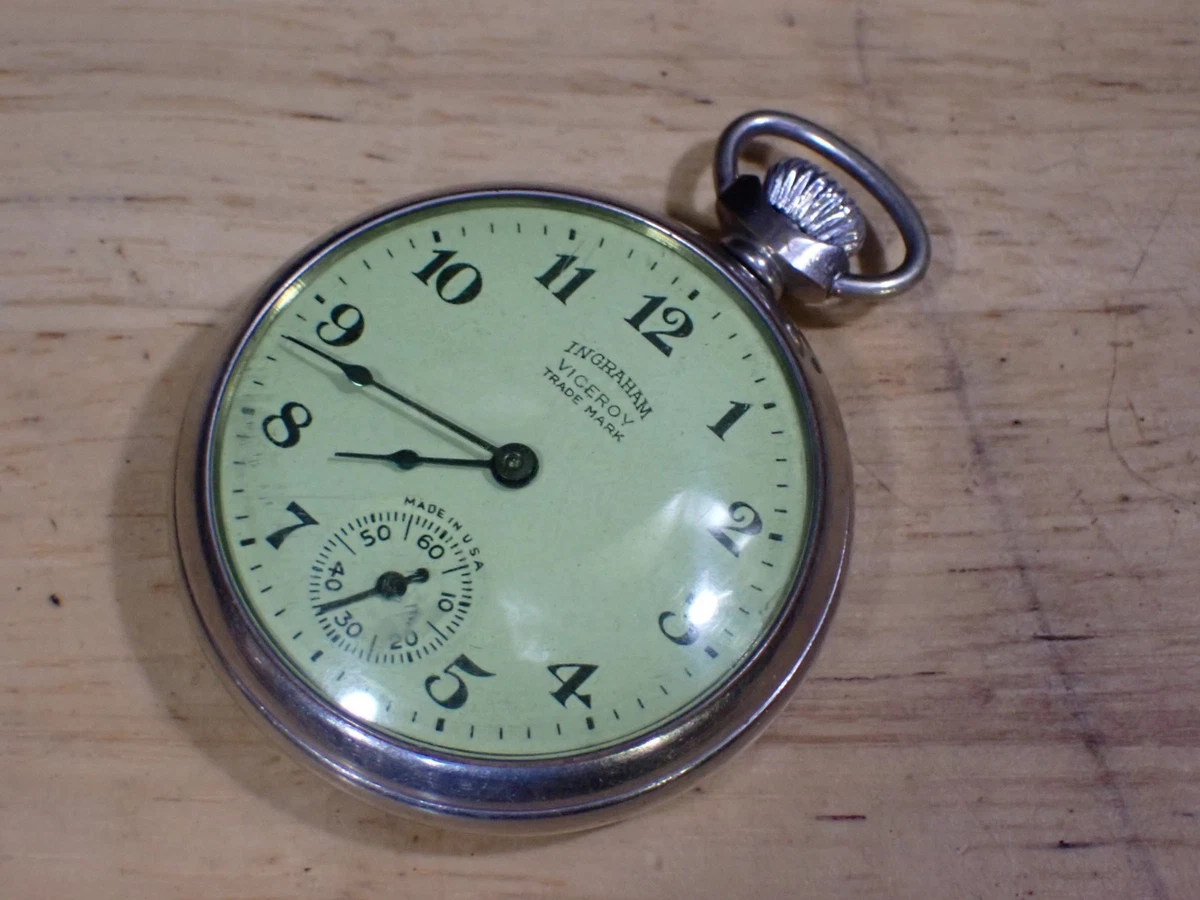 Ingraham Chrome Case Open Face Pocket Watch Pocket Watches with