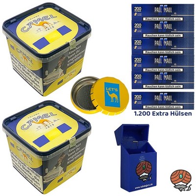 Camel Yellow/Gelb Volumentabak Eimer 2x 285g, Pall Mall Xtra Hülsen, Ascher, Box