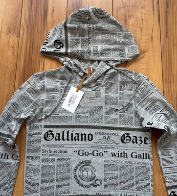 100%ORIG JOHN GALLIANO UNDERWEAR GAZETTE LONGSLEEVE HOODIE T-SHIRT GR.46 S GRAU