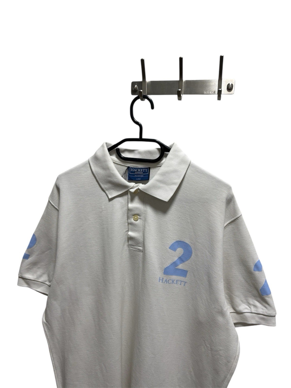 Hackett London Men’s T-Shirt Polo Rugby Vintage #2 White Classic Size L-XL