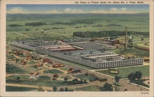 Flint,MI Air View of Fisher Body Co. Plant No. 1 Teich Genesee County Postcard
