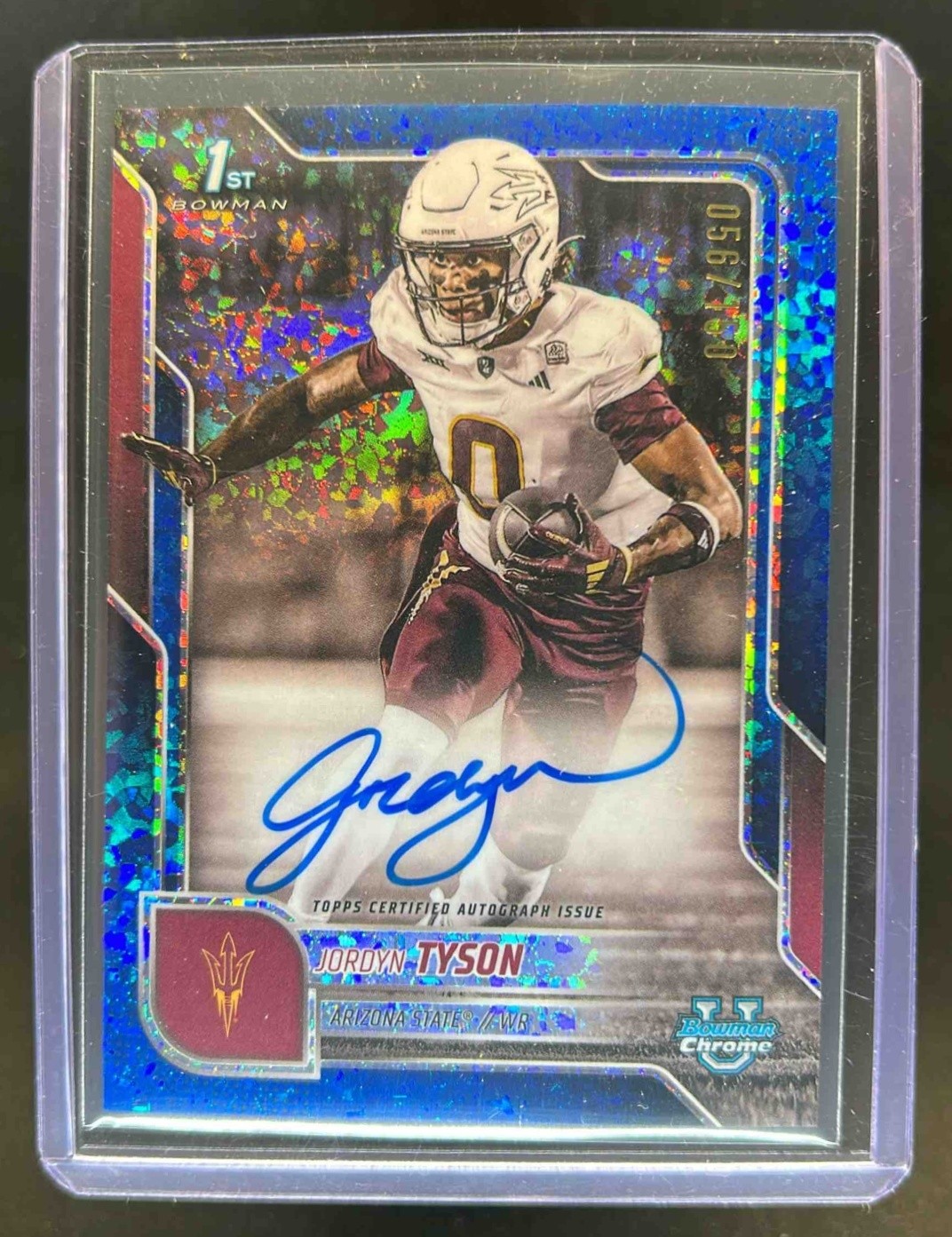 2025 Bowman Chrome U Jordyn Tyson Auto 1st Blue Mini-Diamond Refractor #56/150