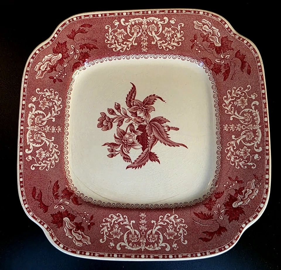 (353) *READ* Vintage Spodes Camellia Copeland England Lot Of 5 Red Plates - Image 2 of 4