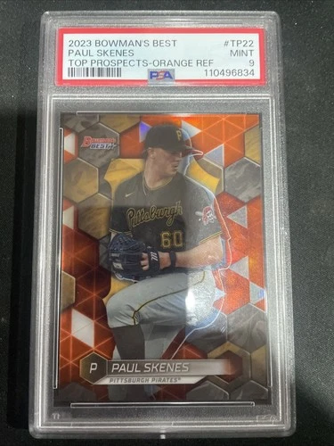 2023 BOWMAN'S BEST TOP PROSPECTS ORANGE REFRACTOR #TP22 PAUL SKENES RC PSA 9