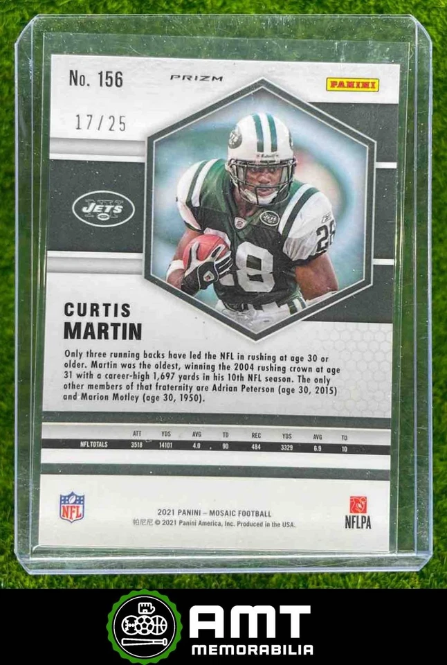 2021 Panini Mosaic #156 Curtis Martin Prizm White 17/25 New York Jets - Image 2 of 3