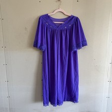 Vintage Shadowline Purple Nylon Nightgown Lace Flutter Sleeve Lingerie L
