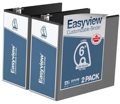 Easyview Premium 3-Ring Binders with Clear-View Covers 6 Inch Black Pack of 2