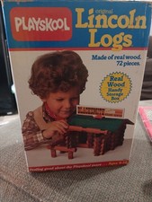 Vintage Playskool Lincoln Logs 1989 Set w/ Box 65 Pieces Log Cabin Toy READ