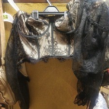 Beige/black lace long sleeves Femme Fatale  Corset bustier Size 4XL