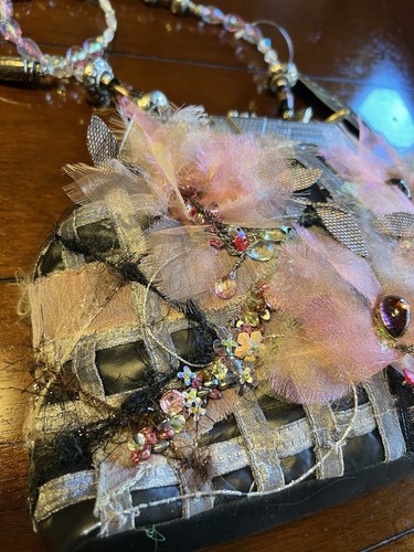 Bolso de Hombro Mary Frances Vintage Con Cuentas de Seda Nuevo de Lote Antiguo con Bufanda y Bolsa para el Polvo a Juego - Imagen 3 de 22