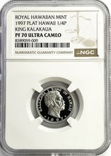 1997 PLATINUM HAWAII KING KALAKAUA 1/4 oz COIN NGC PROOF 70 ULTRA CAMEO 5170.00 per troy oz