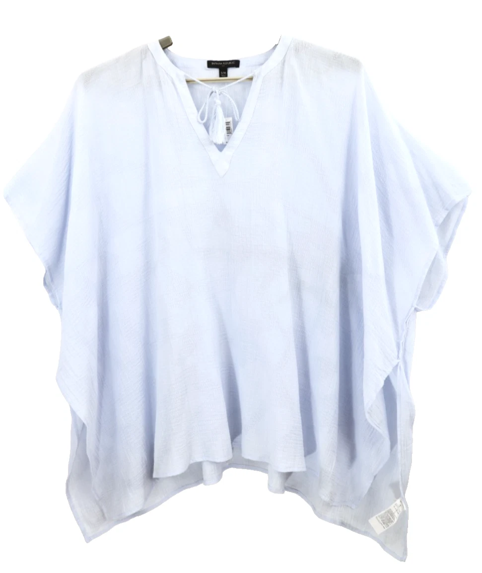 NWT BANANA REPUBLIC Women's Cotton Poncho Blouse Short Sleeve Blue S M $59.99