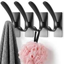 Self Adhesive Towel Hooks, Matte Black Metal Hooks,Waterproof Stainless Steel...