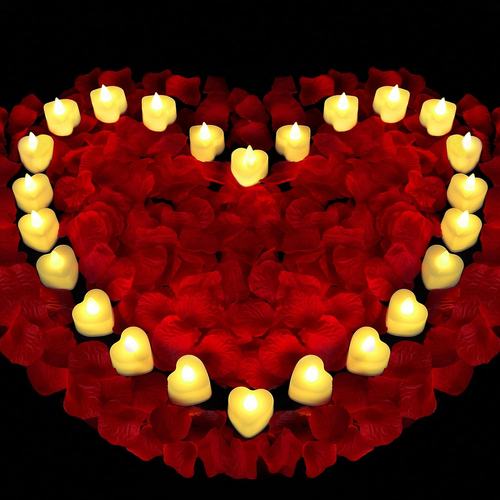 Valentines Day Decorations 1000 Pcs Rose Petals 24 Pcs LED Heart Candles Decor - Picture 9 of 12