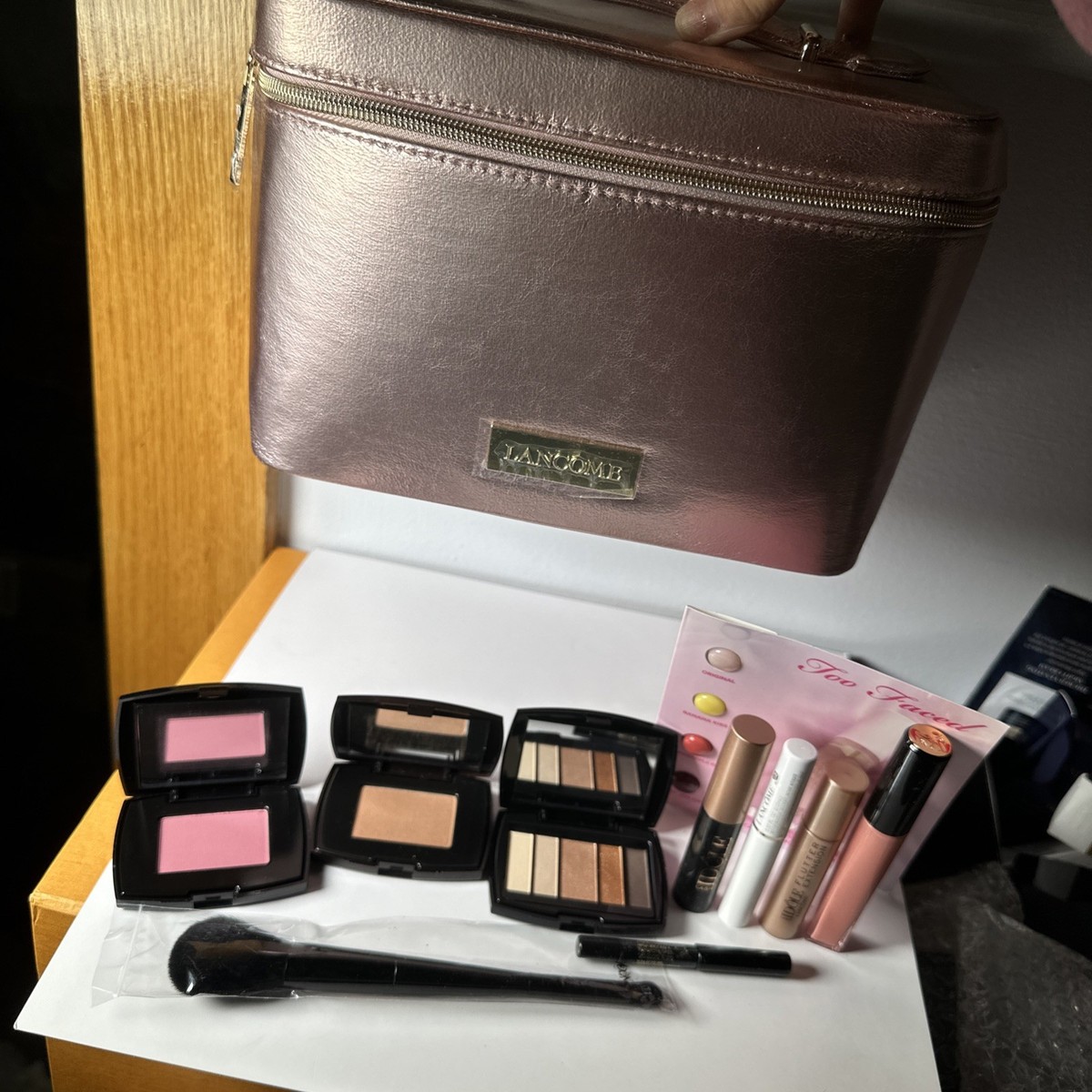 Lancome 10 pcs. Travel Size Gift Set With Makeup Train Case Bag