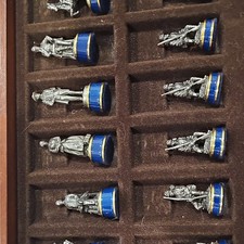 Franklin Mint Civil War Militaria Chess Set Metal Figures Blue/White Board 1983