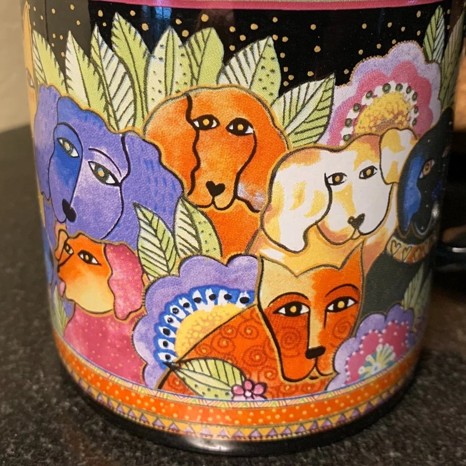 Taza de cerámica Laurel Burch Canine Clan Mythical Dogs 4" con caja impecable #3100 Foto 3 de 4