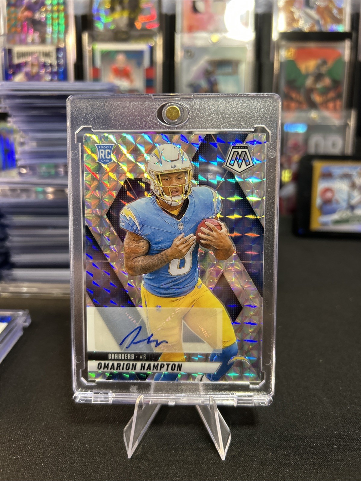 2025 Panini Mosaic Omarion Hampton Rookie Auto Mosaic Prizm Chargers #335 RC AU