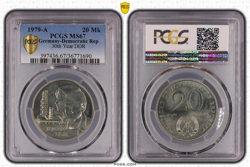 PCGS MS67 East Germany DDR 30th Year 20 MK