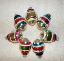 Lot: 7 Vintage Shiny Brite Striped Lantern Glass Atomic Christmas Ornaments