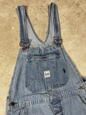 Vintage Lee Overalls Bibs USA Denim Workwear Distressed 35x28 70s Sanforized