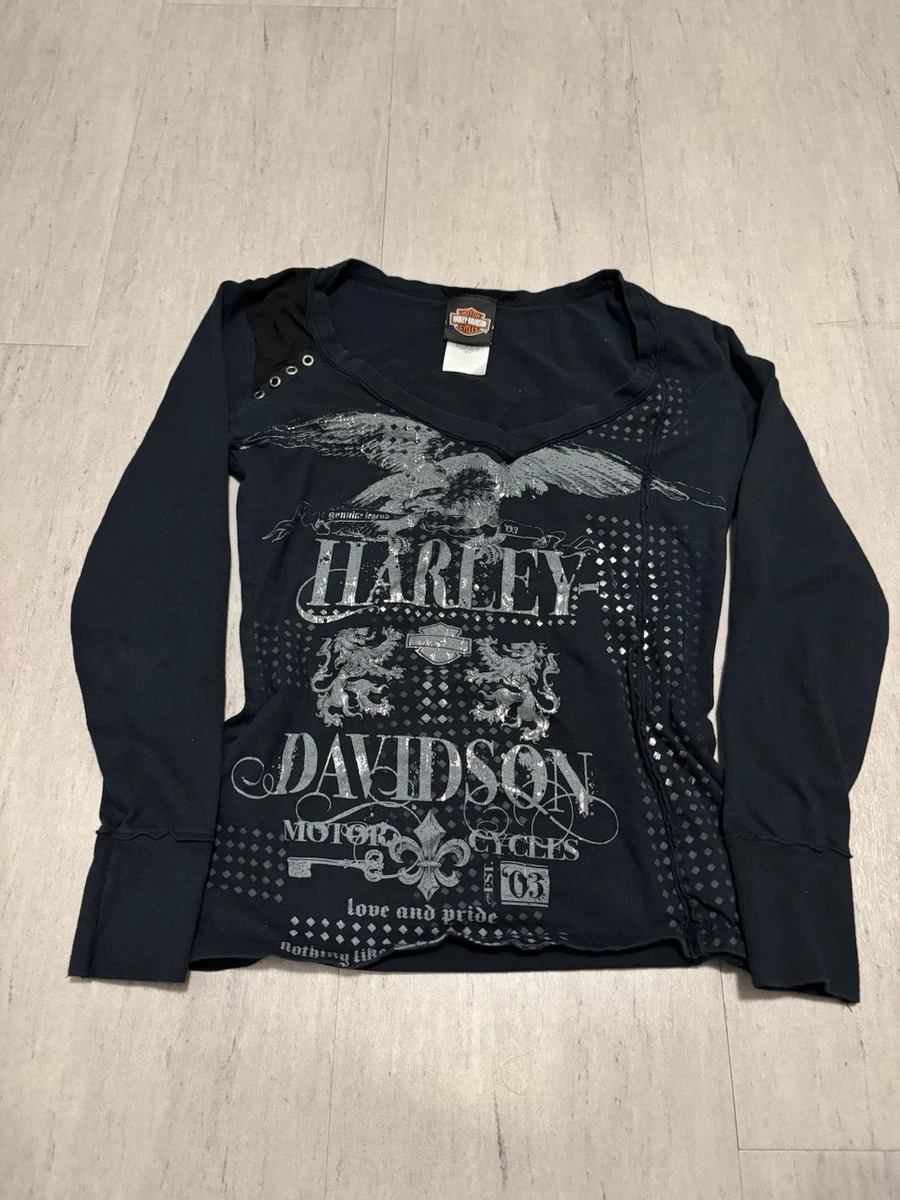 Harley-Davidson Women's Charcoal Shaded Eagle Cotton T-Shirt - Black, Fitted, Short Sleeve