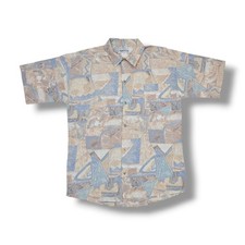 Vintage MAXX FM Short Sleeve Button Up Abstract Shirt Men's L USA Made