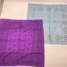 Vintage Paris Accessories Vibrant Blue  Purple Abstract/Paisley 2 Bandanas Set
