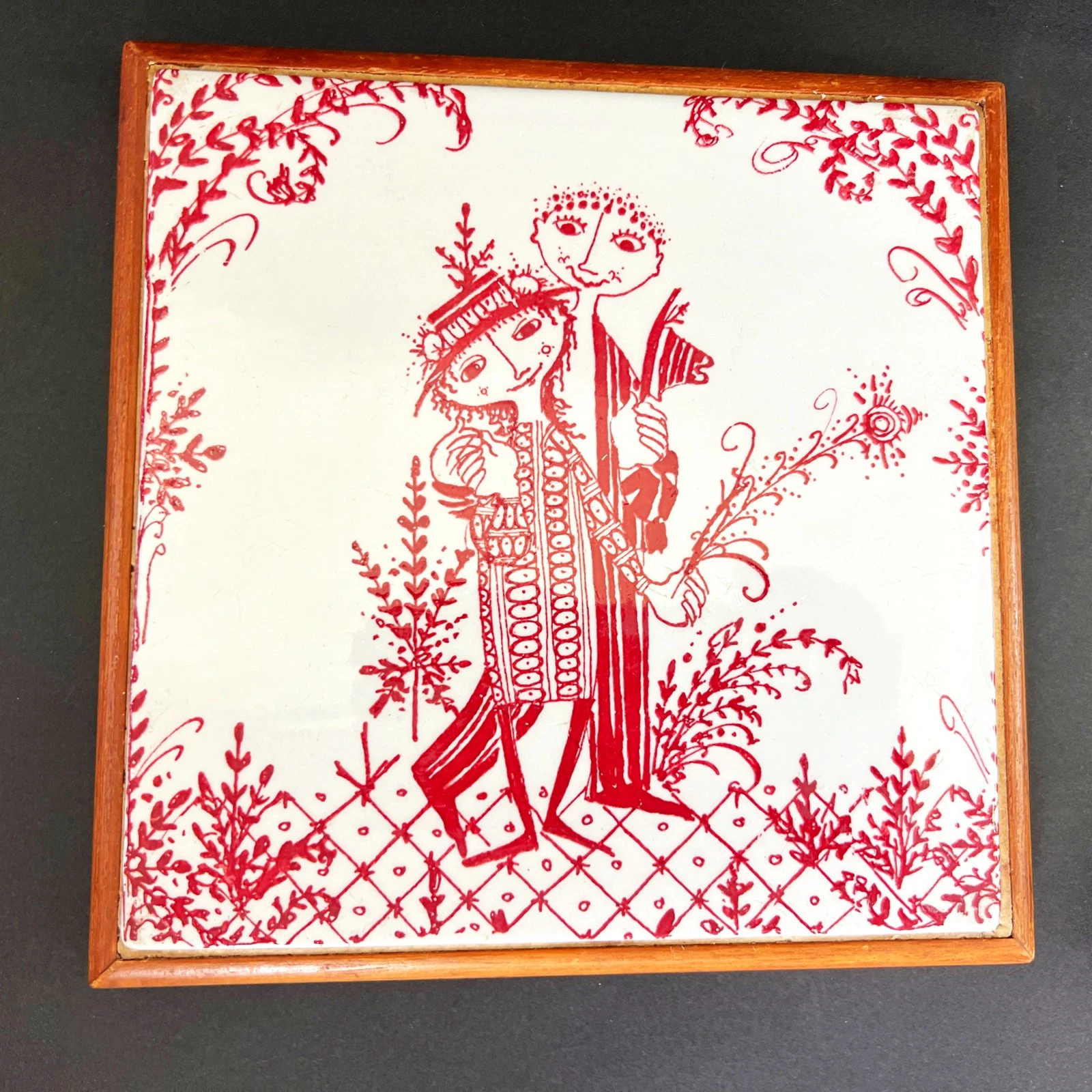 2 Vintage Bjorn Winblad Nymolle Denmark Ceramic & Wood Trivets – Rare! - product detail image 3
