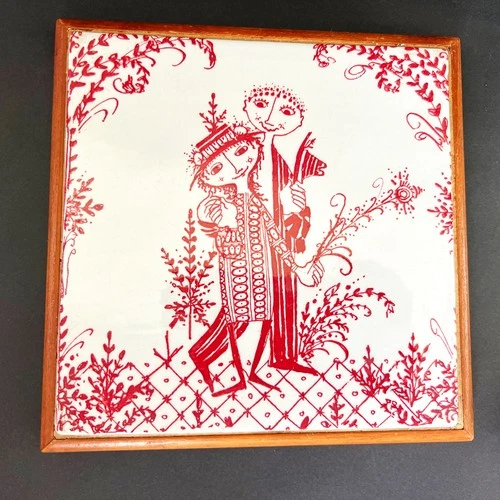 2 Vintage Bjorn Winblad Nymolle Denmark Ceramic & Wood Trivets – Rare! image 3