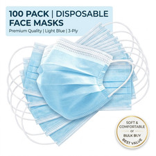 100Pcs Blue Disposable Face Masks 3-Ply Breathable Filter Earloop