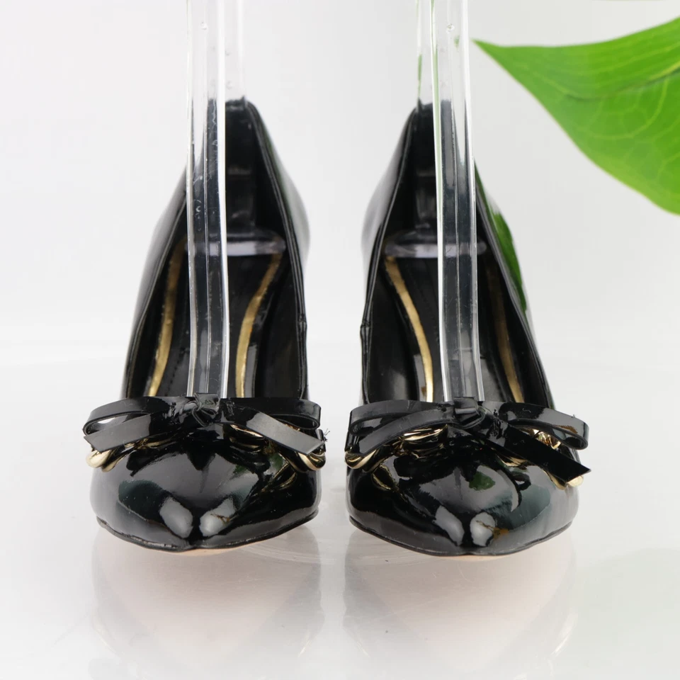 White House Black Market Women's Gabriele Pump Size 6 Black Patent Pointed Heels - Image 3 of 4